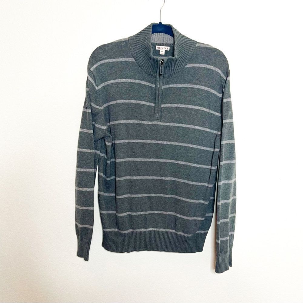 Merona Men's Gray Striped Half-Zip Pullover Sweater Size Large